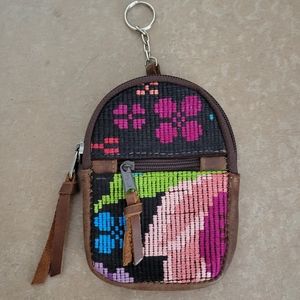 Handmade Leather Guatemala mini backpack coin purse wallet Vintage Huipil